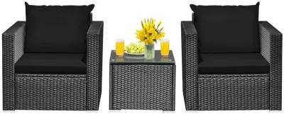 3 Pieces Patio Wicker Conversation Set with Cushion