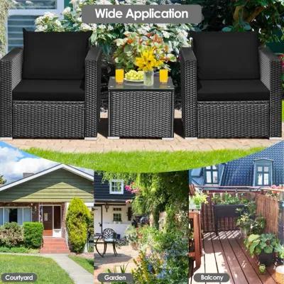 3 Pieces Patio Wicker Conversation Set with Cushion