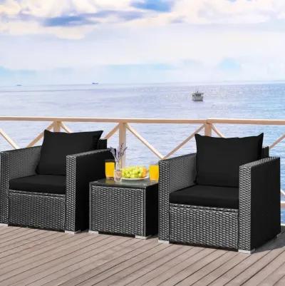 3 Pieces Patio Wicker Conversation Set with Cushion