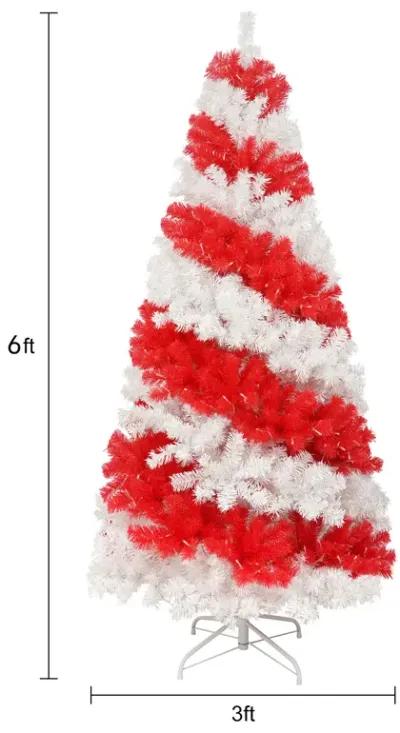 6ft Artificial Christmas Tree with 300 LED Lights and 900 Bendable Branches, Candy Cane Christmas Tree Holiday Decoration, Creative Decorated Trees, Xmas Tree Christmas Decorations