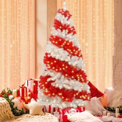 6ft Artificial Christmas Tree with 300 LED Lights and 900 Bendable Branches, Candy Cane Christmas Tree Holiday Decoration, Creative Decorated Trees, Xmas Tree Christmas Decorations