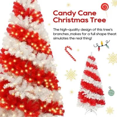 6ft Artificial Christmas Tree with 300 LED Lights and 900 Bendable Branches, Candy Cane Christmas Tree Holiday Decoration, Creative Decorated Trees, Xmas Tree Christmas Decorations