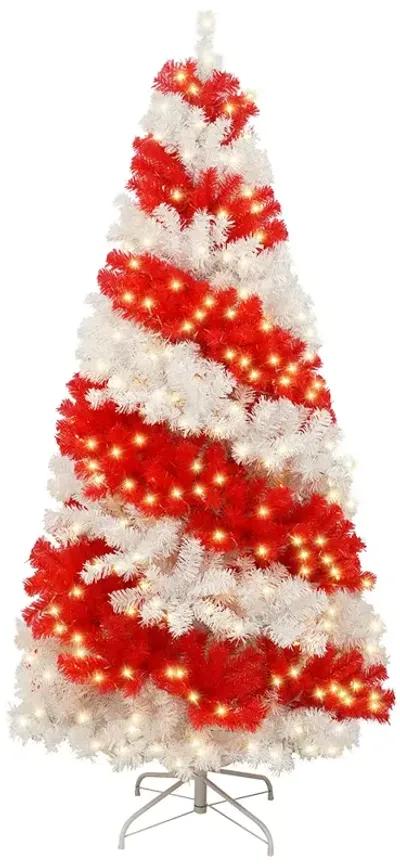 6ft Artificial Christmas Tree with 300 LED Lights and 900 Bendable Branches, Candy Cane Christmas Tree Holiday Decoration, Creative Decorated Trees, Xmas Tree Christmas Decorations