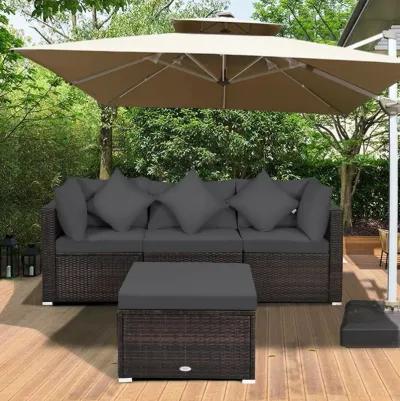 4 Pcs Ottoman Garden Deck Patio Rattan Wicker Furniture Set Cushioned Sofa