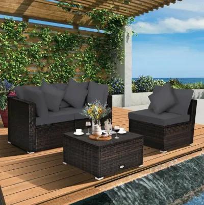 4 Pcs Ottoman Garden Deck Patio Rattan Wicker Furniture Set Cushioned Sofa