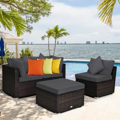 4 Pcs Ottoman Garden Deck Patio Rattan Wicker Furniture Set Cushioned Sofa