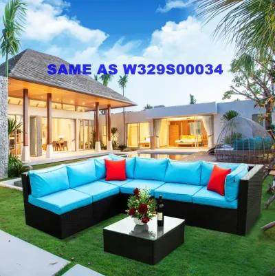 5 Pieces PE Rattan Sectional Outdoor Furniture Cushioned U Sofa Set With 2 Pillows