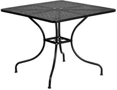 Flash Furniture Oia Commercial Grade 35.5" Square Black Indoor-Outdoor Steel Patio Table Set with 4 Square Back Chairs