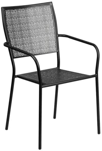 Flash Furniture Oia Commercial Grade 35.5" Square Black Indoor-Outdoor Steel Patio Table Set with 4 Square Back Chairs