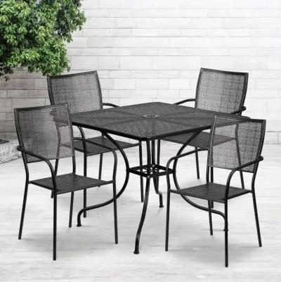 Flash Furniture Oia Commercial Grade 35.5" Square Black Indoor-Outdoor Steel Patio Table Set with 4 Square Back Chairs