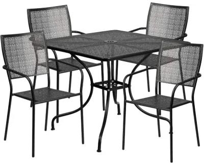 Flash Furniture Oia Commercial Grade 35.5" Square Black Indoor-Outdoor Steel Patio Table Set with 4 Square Back Chairs