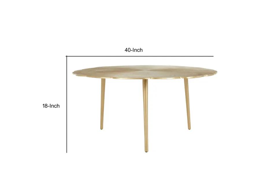 Tia 40 Inch Modern Coffee Table, Solid Aluminum Frame, Tapered Legs, Gold-Benzara