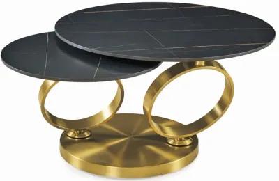 Motion black ceramic top coffee table with brushed gold base