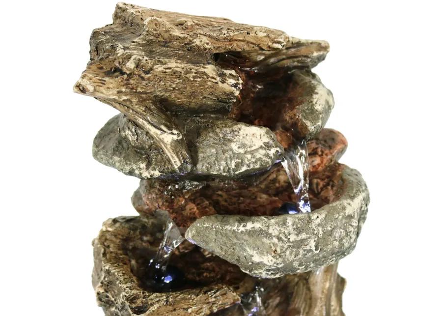 Sunnydaze Tiered Rock and Log Indoor Water Fountain with LEDs - 10.5 in