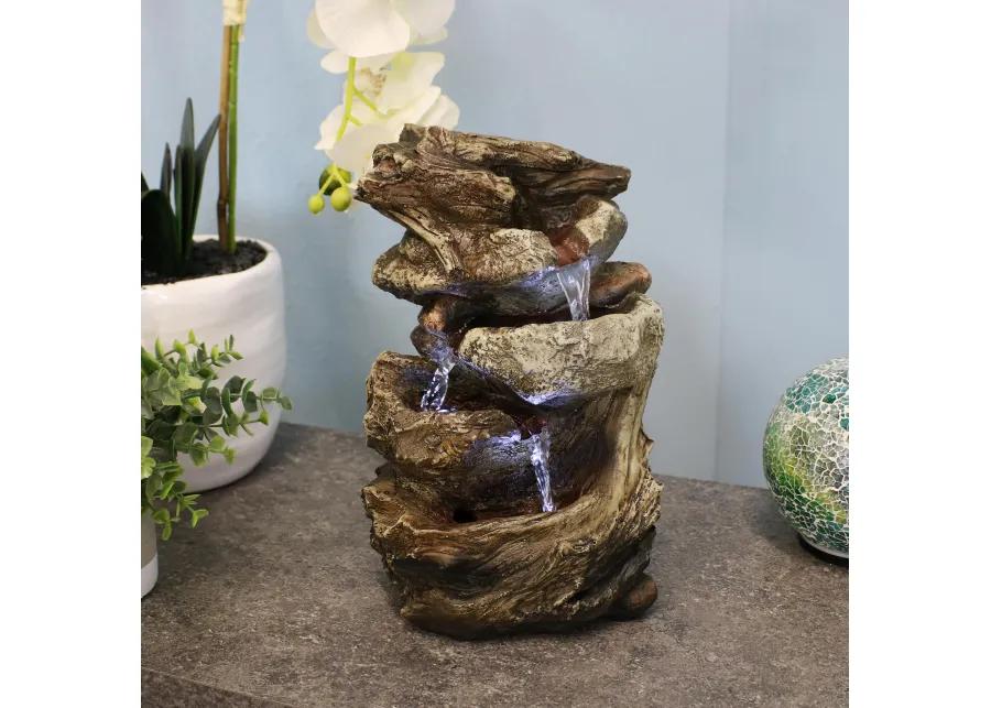 Sunnydaze Tiered Rock and Log Indoor Water Fountain with LEDs - 10.5 in