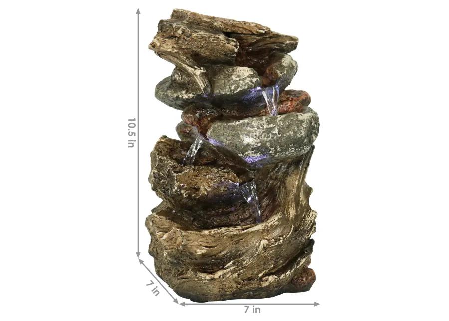 Sunnydaze Tiered Rock and Log Indoor Water Fountain with LEDs - 10.5 in