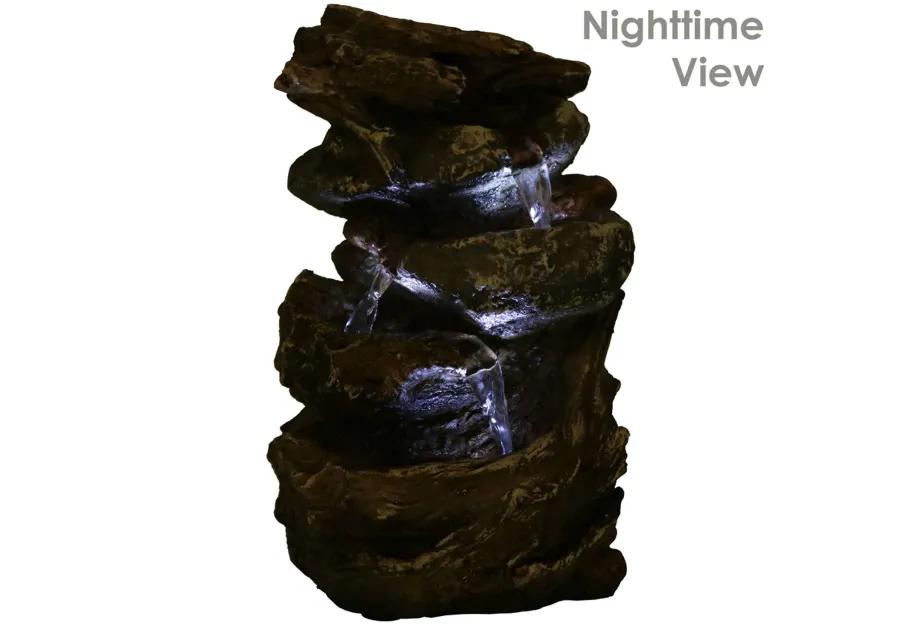 Sunnydaze Tiered Rock and Log Indoor Water Fountain with LEDs - 10.5 in