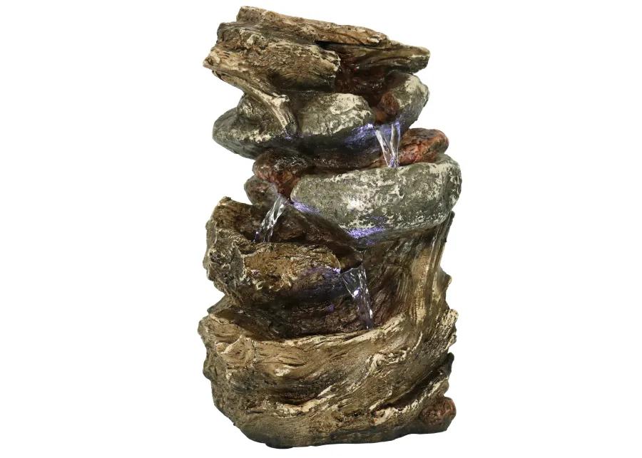 Sunnydaze Tiered Rock and Log Indoor Water Fountain with LEDs - 10.5 in