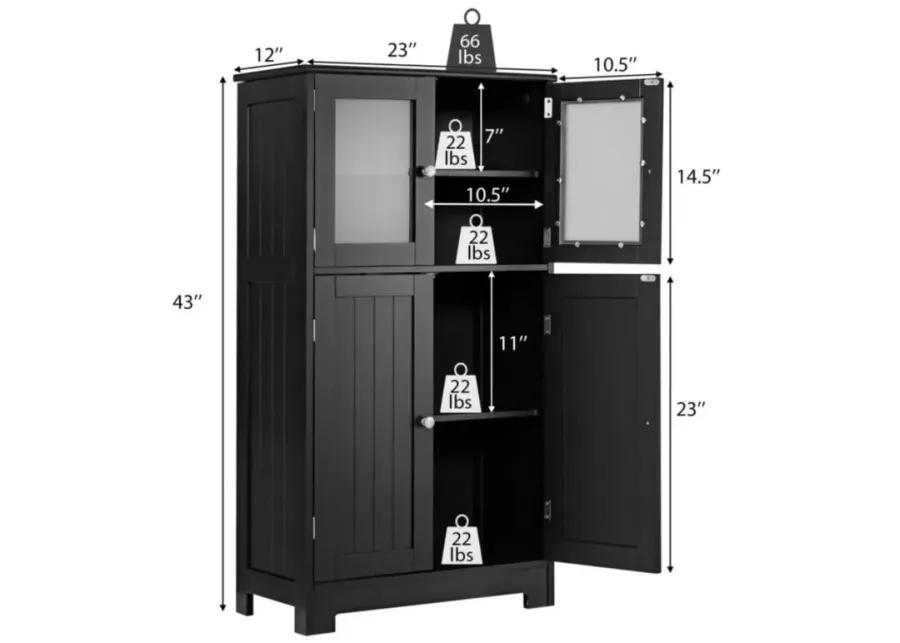 Bathroom Floor Storage Locker Kitchen Cabinet with Doors and Adjustable Shelf