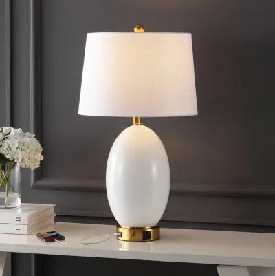 Reese 1-Outlet Contemporary Style Iron/Glass LED Table Lamp with USB Charging Port