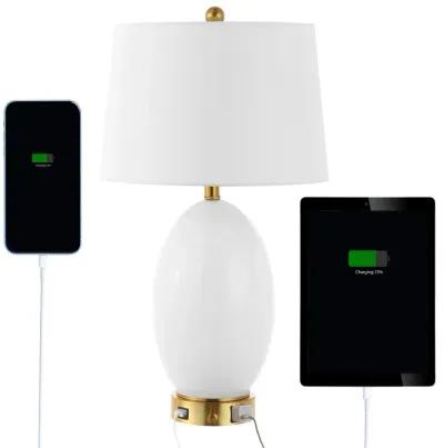 Reese 1-Outlet Contemporary Style Iron/Glass LED Table Lamp with USB Charging Port