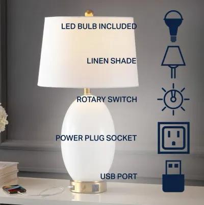 Reese 1-Outlet Contemporary Style Iron/Glass LED Table Lamp with USB Charging Port