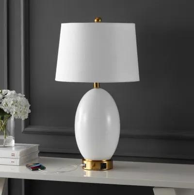 Reese 1-Outlet Contemporary Style Iron/Glass LED Table Lamp with USB Charging Port