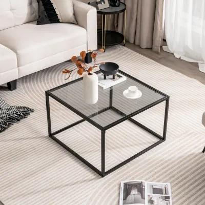 27.5 Inch Home Square Tea Table with Heavy-duty Metal Frame