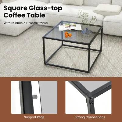 27.5 Inch Home Square Tea Table with Heavy-duty Metal Frame