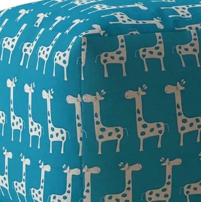 Homezia 17" Blue And White Cotton Animal Print Pouf Ottoman