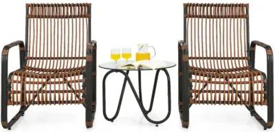 Hivvago 3 Pieces Patio Rattan Furniture Set with 2 Single Wicker Chairs and Glass Side Table