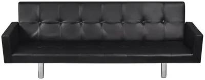 vidaXL Sofa Bed with Armrest Black Artificial Leather