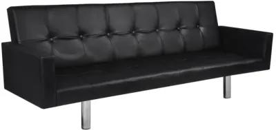 vidaXL Sofa Bed with Armrest Black Artificial Leather