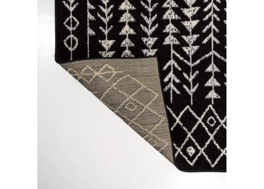 Ziri Moroccan Geometric Black/Cream. Runner Rug