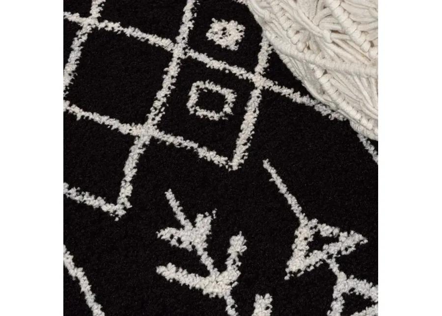 Ziri Moroccan Geometric Black/Cream. Runner Rug