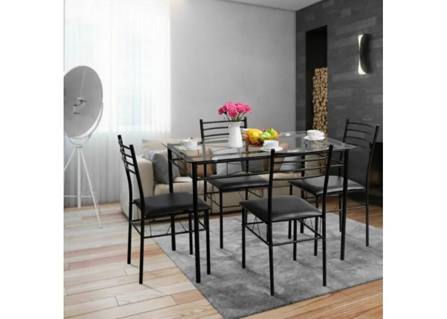 5 pcs Dining Glass Top Table & 4 Upholstered Chairs