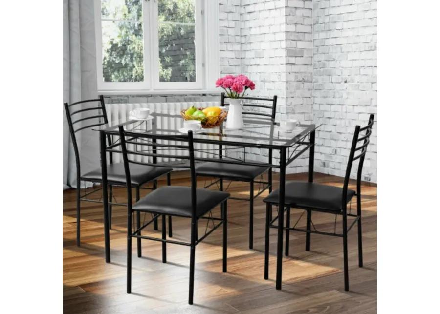 5 pcs Dining Glass Top Table & 4 Upholstered Chairs