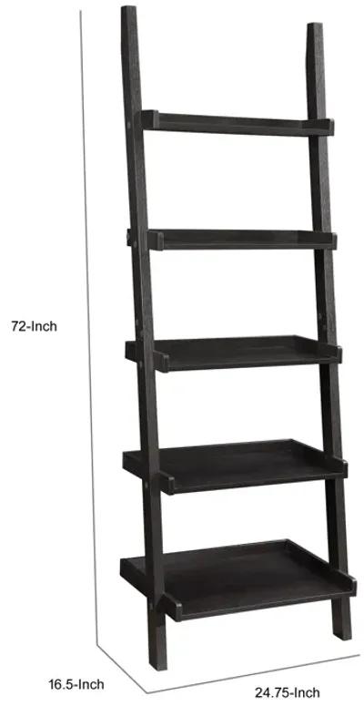 Sleek Wooden Ladder Bookcase with 5 Shelves, Brown-Benzara