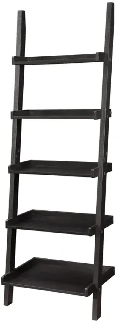 Sleek Wooden Ladder Bookcase with 5 Shelves, Brown-Benzara