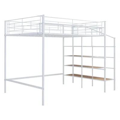 Merax Metal Loft Bed with Storage Shelves