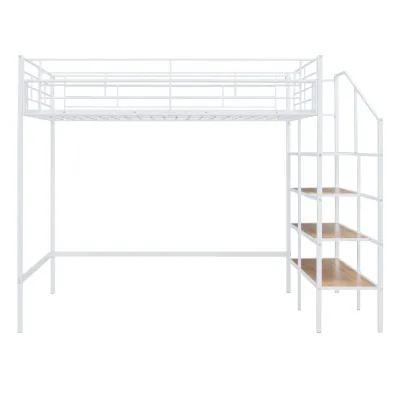 Merax Metal Loft Bed with Storage Shelves