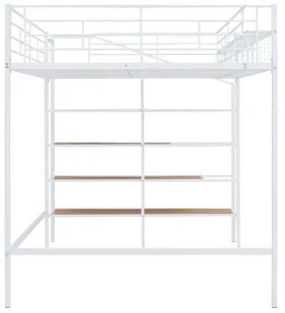 Merax Metal Loft Bed with Storage Shelves