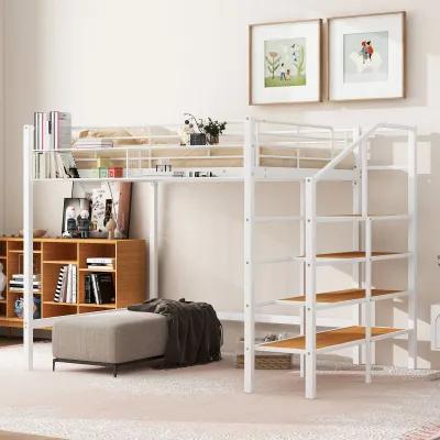 Merax Metal Loft Bed with Storage Shelves