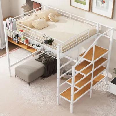 Merax Metal Loft Bed with Storage Shelves