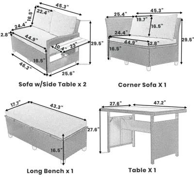 Merax Outdoor Patio Rattan Sectional Sofa Table Bench Set