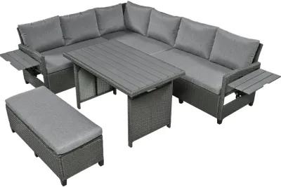 Merax Outdoor Patio Rattan Sectional Sofa Table Bench Set