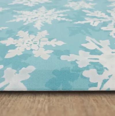 Holiday Flakes Teal Teal 1' 8" x 3' 6" Door Mat