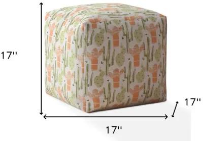 Homezia 17" Pale Orange and Green Cactus Pouf Ottoman