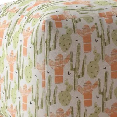 Homezia 17" Pale Orange and Green Cactus Pouf Ottoman