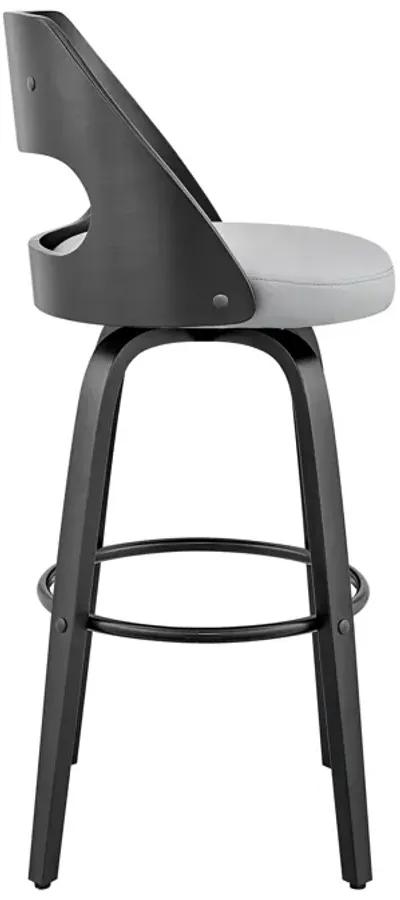 Julius  Gray Faux Leather and Black Wood Bar Stool